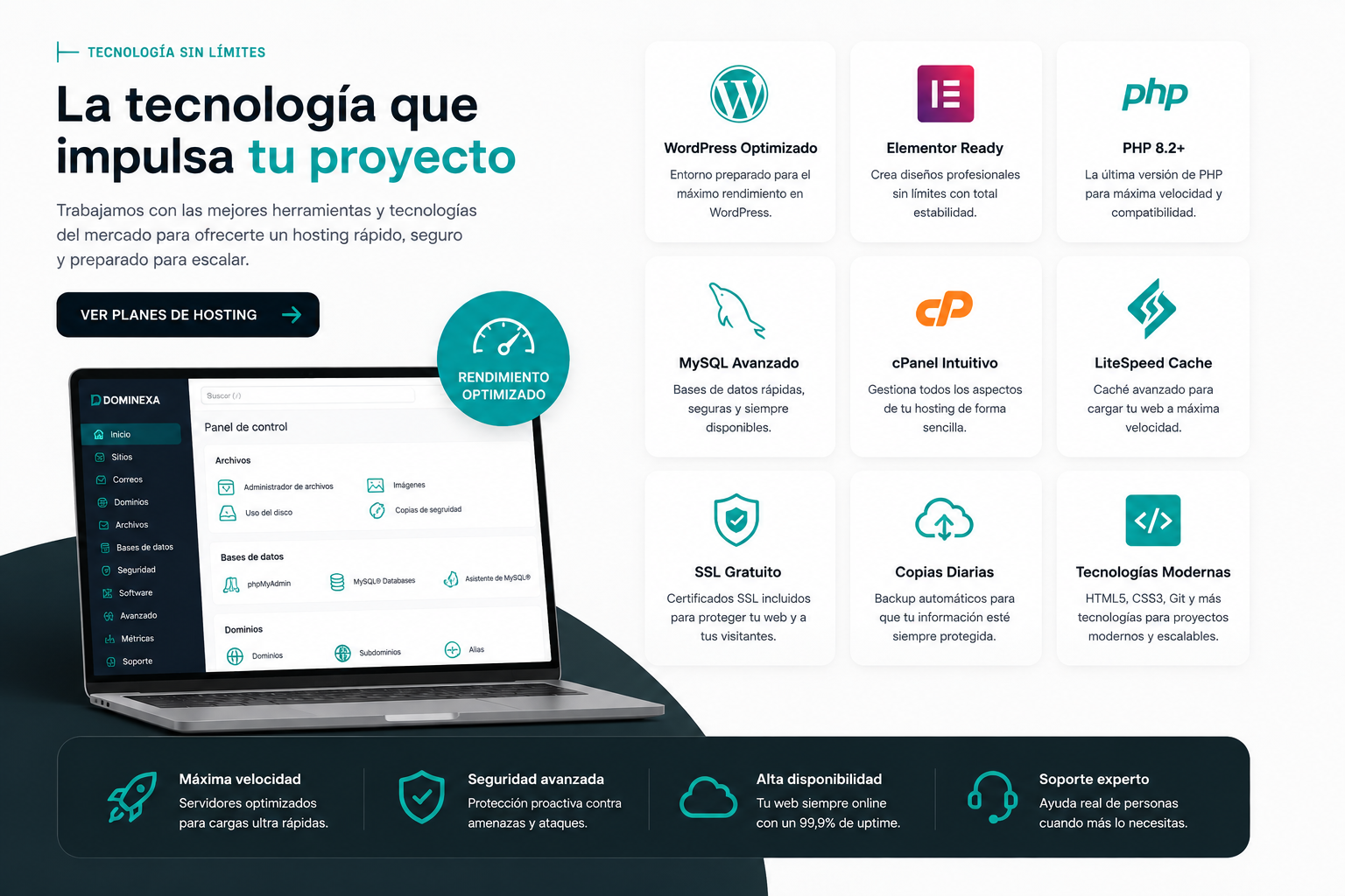 Tecnologías utilizadas por DOMINEXA para hosting y desarrollo web